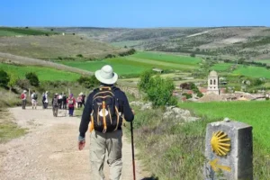 Pilgrims walking the Camino de Santiago pilgrimage route