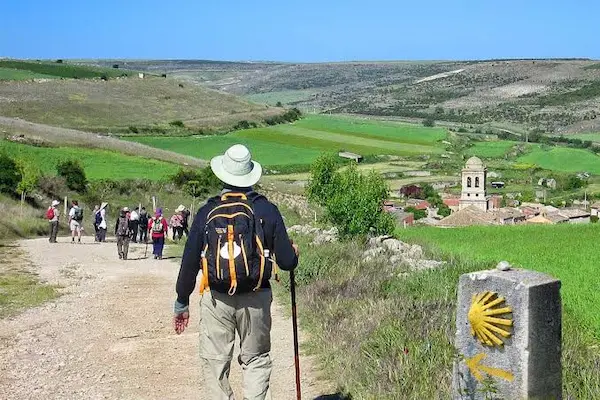 Pilgrims walking the Camino de Santiago pilgrimage route