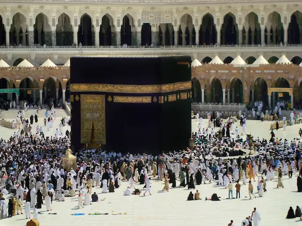 Pilgrims performing Umrah around the Kaaba in Makkah