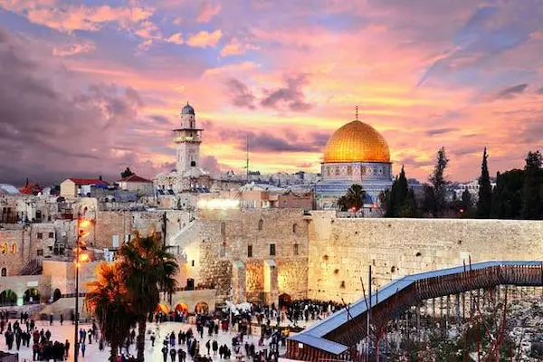 Jerusalem pilgrimage destination with sacred sites at sunset
